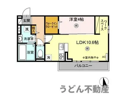 ユニヴェールF棟(1LDK/3階)の間取り写真