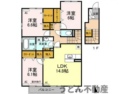 フォンターナ伏石Ⅱ(3LDK/2階)の間取り写真
