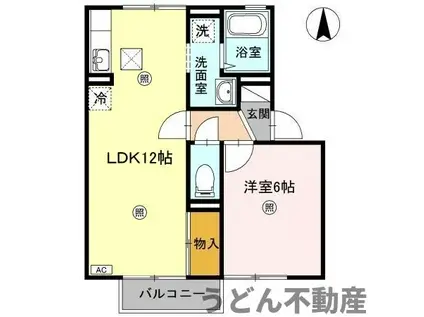 アベイユB(1LDK/1階)の間取り写真