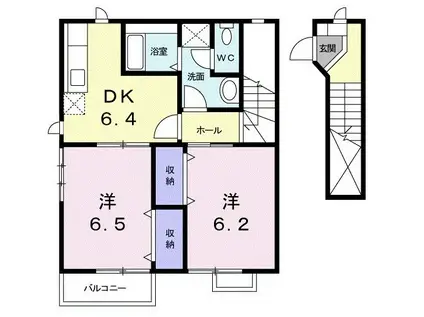 アンソレイエA(2DK/2階)の間取り写真