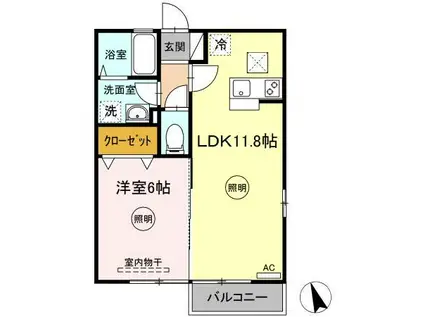 リビングタウン伏石Ⅱ B棟(1LDK/1階)の間取り写真