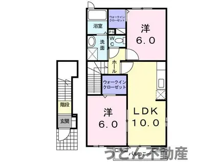 アクティ北鴨ⅢB(2LDK/2階)の間取り写真