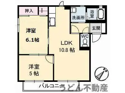 コスモタウン森岡Ⅱ A棟(2LDK/2階)の間取り写真