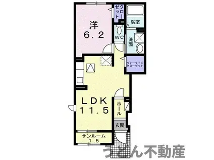 モンテリザイア丸亀 Ⅰ(1LDK/1階)の間取り写真