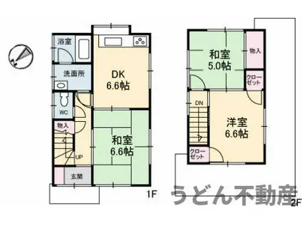 予讃線 丸亀駅 徒歩15分 2階建 築39年(3DK)の間取り写真