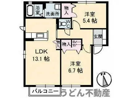 ハピネス B棟(2LDK/1階)の間取り写真