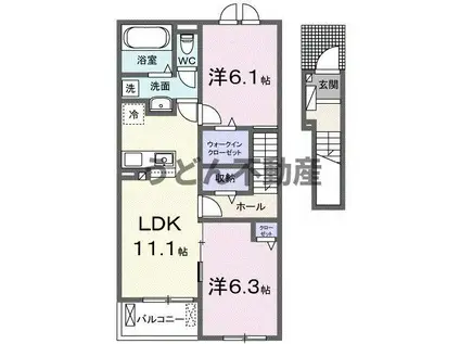 セレブレイト ヒルズⅡ(2LDK/2階)の間取り写真