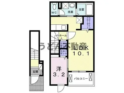 プレジュールしろがね B(1LDK/2階)の間取り写真