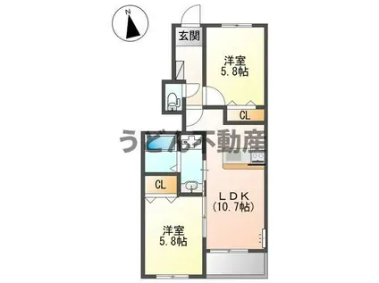 グラン フェリシア Ⅱ(2LDK/1階)の間取り写真