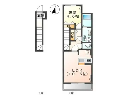 イニシオ A(1LDK/2階)の間取り写真