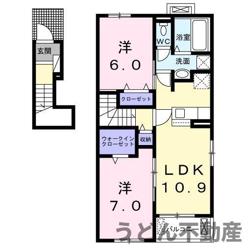 トレ・パーチェ西連寺 Ⅱ(2LDK/2階)の間取り写真