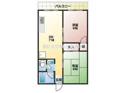 阪和線 六十谷駅 徒歩8分 4階建 築37年(2DK/1階)の間取り写真