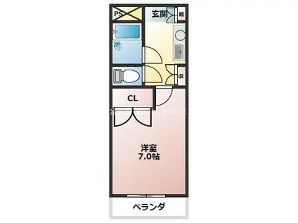 阪和線 六十谷駅 徒歩8分 4階建 築37年(1K/4階)の間取り写真