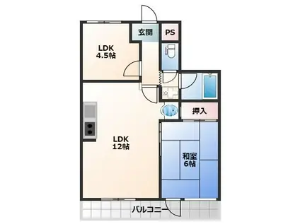 紀勢本線 宮前駅 バス乗車時間：11分 高松バス停で下車 徒歩3分 5階建 築39年(3DK/3階)の間取り写真