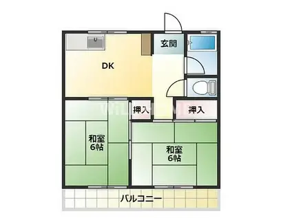 紀勢本線 紀三井寺駅 バス乗車時間：18分 布引南バス停で下車 徒歩5分 2階建 築48年(2DK/1階)の間取り写真