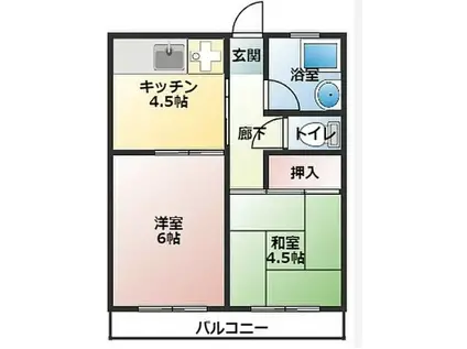 紀勢本線 紀三井寺駅 バス乗車時間：18分 布引南バス停で下車 徒歩5分 2階建 築48年(2DK/1階)の間取り写真