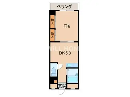 紀勢本線 紀和駅 徒歩10分 6階建 築31年(1DK/4階)の間取り写真