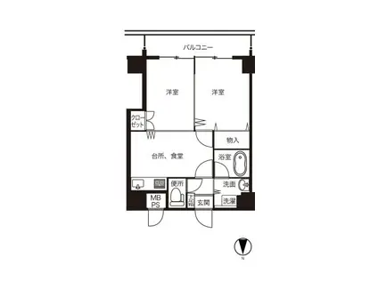 紀勢本線 紀和駅 徒歩19分 14階建 築39年(2DK/6階)の間取り写真