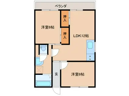 阪和線 和歌山駅 徒歩9分 5階建 築43年(2LDK/2階)の間取り写真