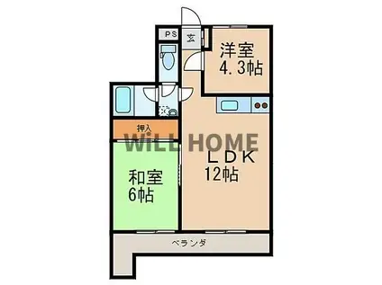 紀勢本線 和歌山市駅 徒歩16分 5階建 築39年(2LDK/2階)の間取り写真