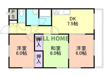 サンハイツK(2LDK/2階)の間取り写真