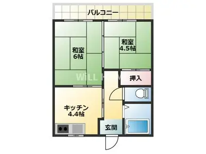 紀勢本線 紀三井寺駅 バス乗車時間：30分 競技場前バス停で下車 徒歩1分 2階建 築39年(2K/2階)の間取り写真