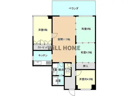 阪和線 紀伊中ノ島駅 徒歩10分 8階建 築37年(4LDK/5階)の間取り写真