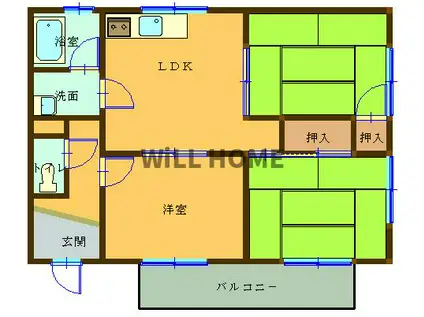 紀勢本線 宮前駅 バス乗車時間：11分 島崎七丁目バス停で下車 徒歩4分 3階建 築43年(3LDK/1階)の間取り写真
