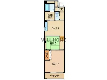阪和線 和歌山駅 徒歩9分 6階建 築25年(2DK/4階)の間取り写真