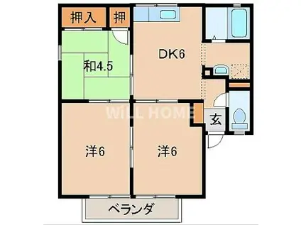 阪和線 六十谷駅 徒歩23分 2階建 築34年(3DK/2階)の間取り写真