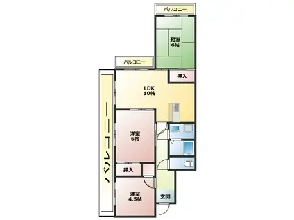 南海電鉄加太支線 八幡前駅(和歌山) 徒歩7分 6階建 築38年(3LDK/4階)の間取り写真
