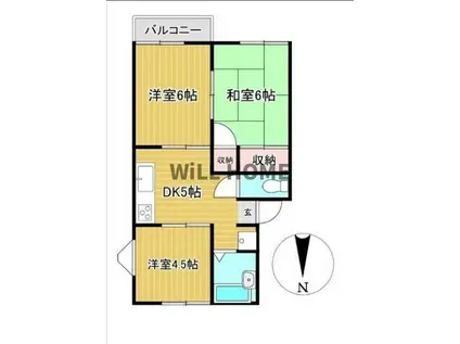 南海電鉄和歌山港線 和歌山港駅 徒歩51分 2階建 築38年(3DK/2階)の間取り写真