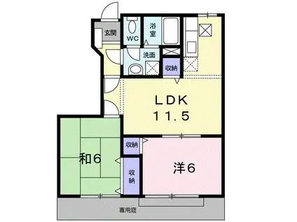 ポワンドゥ花梨Ⅰ(2LDK/1階)の間取り写真