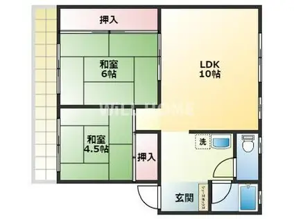 阪和線 和歌山駅 徒歩4分 4階建 築46年(2LDK/1階)の間取り写真