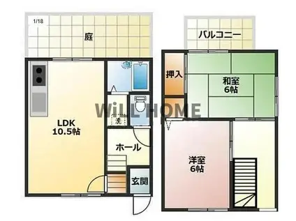 紀勢本線 紀三井寺駅 徒歩45分 2階建 築37年(2LDK/2階)の間取り写真