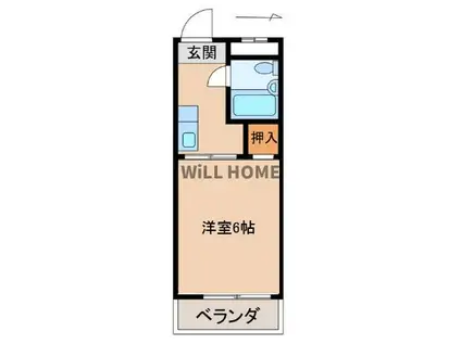 グランセオ黒田Ⅱ(1K/2階)の間取り写真