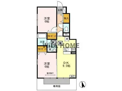 和歌山線 船戸駅 徒歩39分 2階建 築16年(2DK/1階)の間取り写真