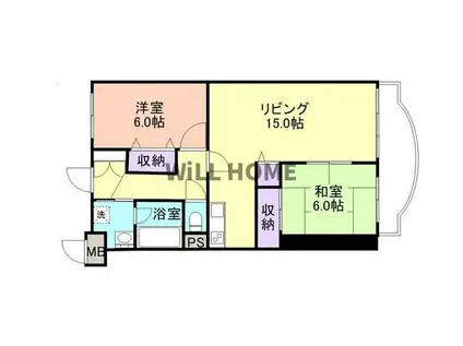 和歌山線 打田駅 徒歩20分 4階建 築28年(2LDK/3階)の間取り写真