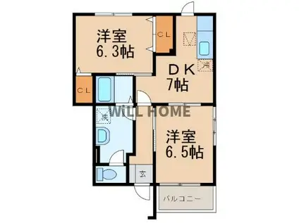 南海電鉄加太支線 八幡前駅(和歌山) 徒歩14分 2階建 築28年(2DK/1階)の間取り写真