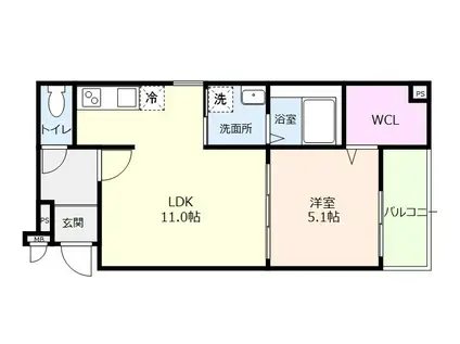 フジパレス秋月川田(1LDK/1階)の間取り写真
