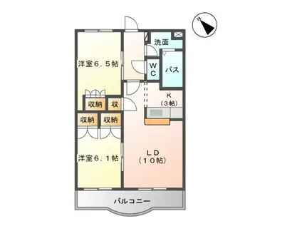 グランヴィア松江(2LDK/3階)の間取り写真