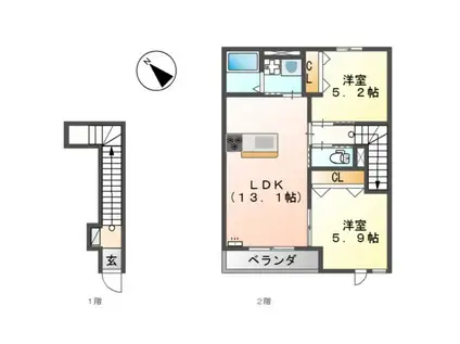 サン・モール松江(2LDK/2階)の間取り写真
