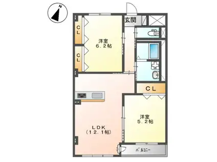 ソレアードⅡ(2LDK/3階)の間取り写真