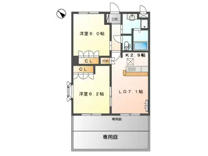 クレシア和(2LDK/1階)の間取り写真
