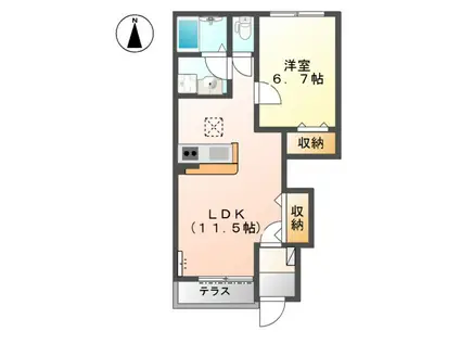 ラ・カーサHANA(1LDK/1階)の間取り写真