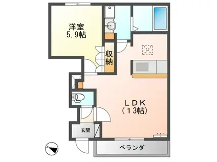 オレンジハイム水尻1(1LDK/1階)の間取り写真