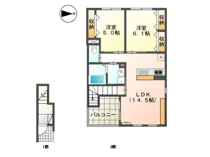 グランアセット上山(2LDK/2階)の間取り写真