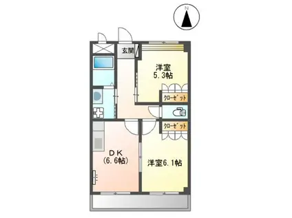 シャルマンコート(2DK/2階)の間取り写真