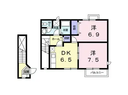 シャン・ド・フルールⅡ(2DK/2階)の間取り写真