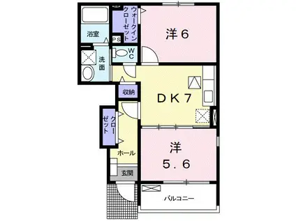 フォレスタ・高松 Ⅱ(2DK/1階)の間取り写真